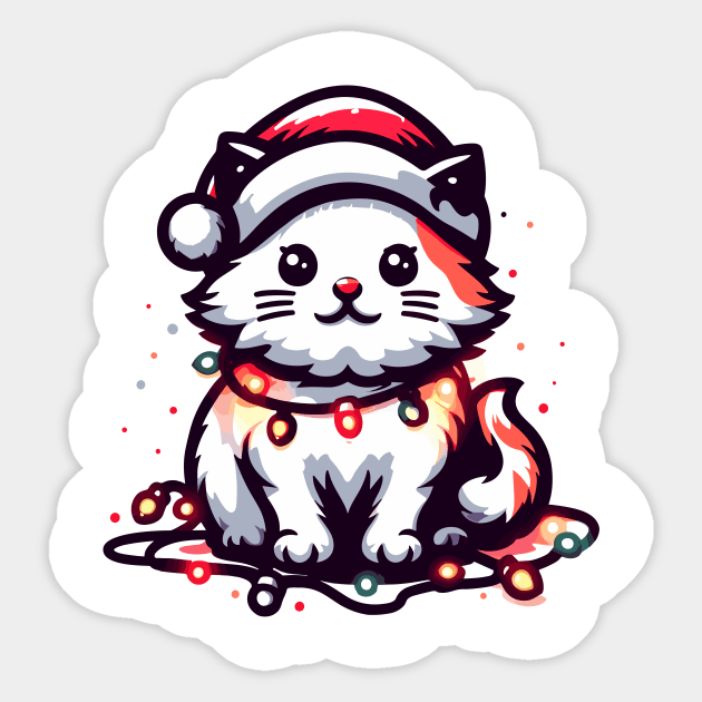 Cute Christmas Cat Santa Hat Christmas Lights Adorable Sticker by Francois Ringuette